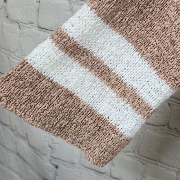 Buckle Daytrip Cardigan Sweater Ribbon Yarn Knitted Open Flyaway Tan Striped - Picture 4 of 9